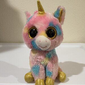 Ty Beanie Boos Fantasia Rainbow Unicorn Plush Glitter Eyes 6 inch